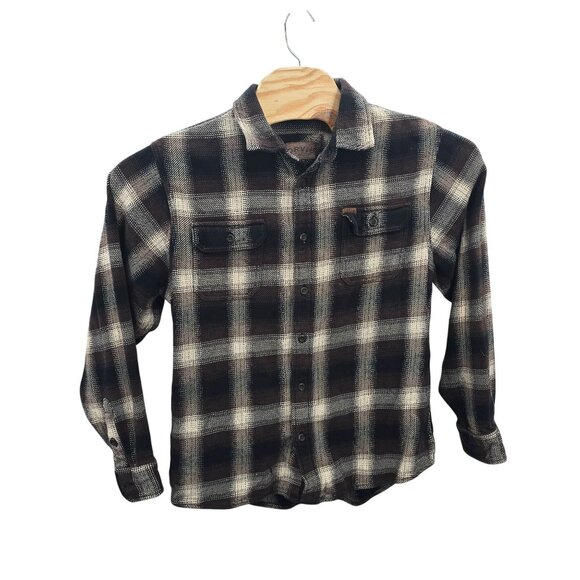 Orvis Brown Black Heavy Flannel Shirt Size Large Long Sleeve Pockets - Picture 2 of 8